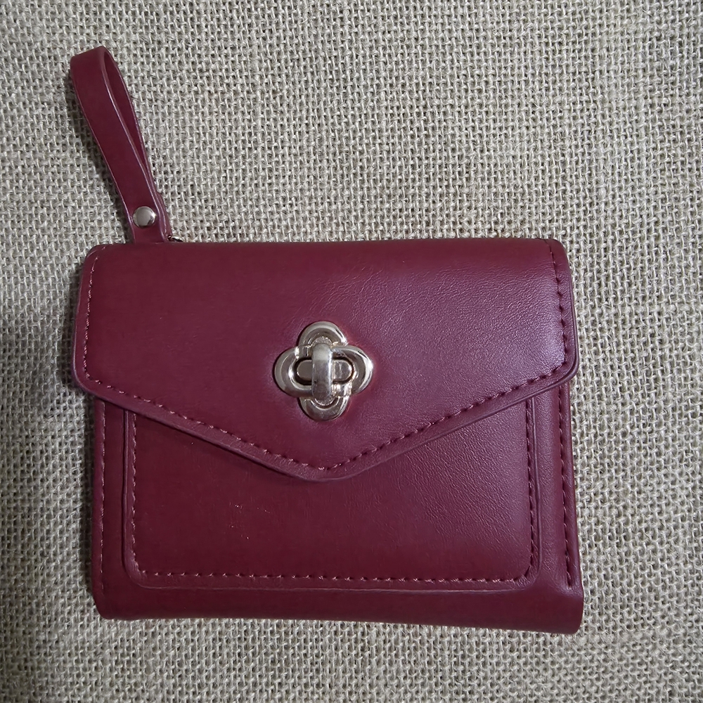 Women’s Burgundy Wristlet Wallet with Floral Turn-Lock